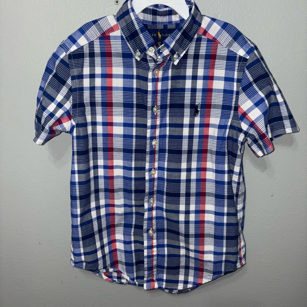 Boys Blue Plaid Short Sleeve Shirt